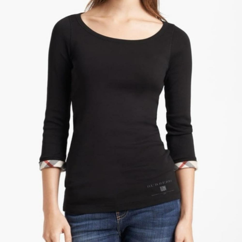 Burberry Black‎ Long Sleeve Top with Checkered Cuffs